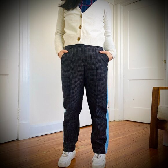 SJYP Designer Denim Lined Side Stripe Houndstooth Pants (size S) - Picture 3 of 10